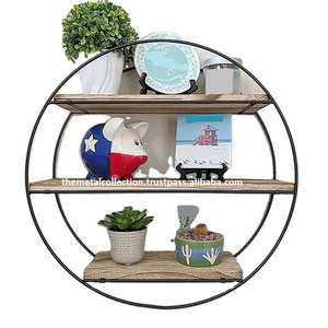 Classic Wall Shelf Hanging Round Shaped wall mounted shelves Brown Color Wooden Books Storage Best quality wooden shelves Supply