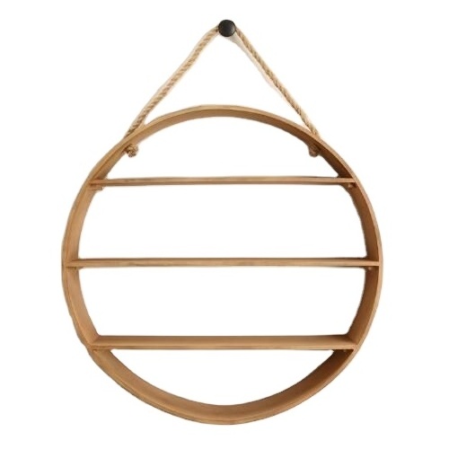 Classic Wall Shelf Hanging Round Shaped wall mounted shelves Brown Color Wooden Books Storage Best quality wooden shelves Supply