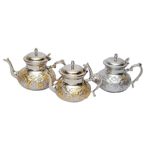 Designers Brass Tea Pot Set of Three pcs for Kitchenware Silver Color Gold Design Finished Modern Design Brass Tea Pot