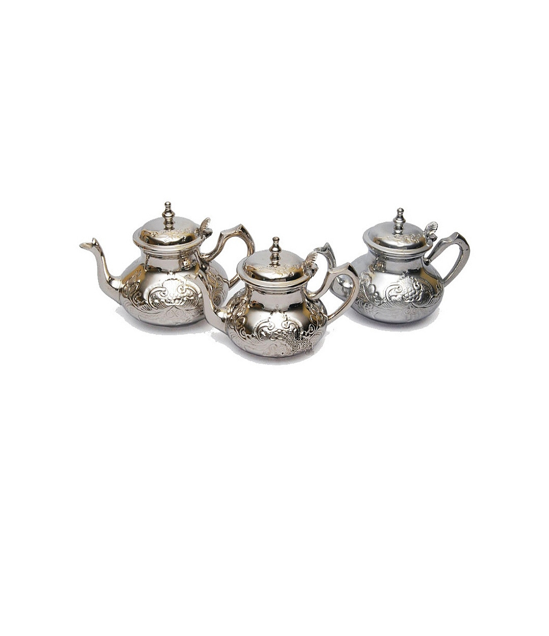 Designers Brass Tea Pot Set of Three pcs for Kitchenware Silver Color Gold Design Finished Modern Design Brass Tea Pot