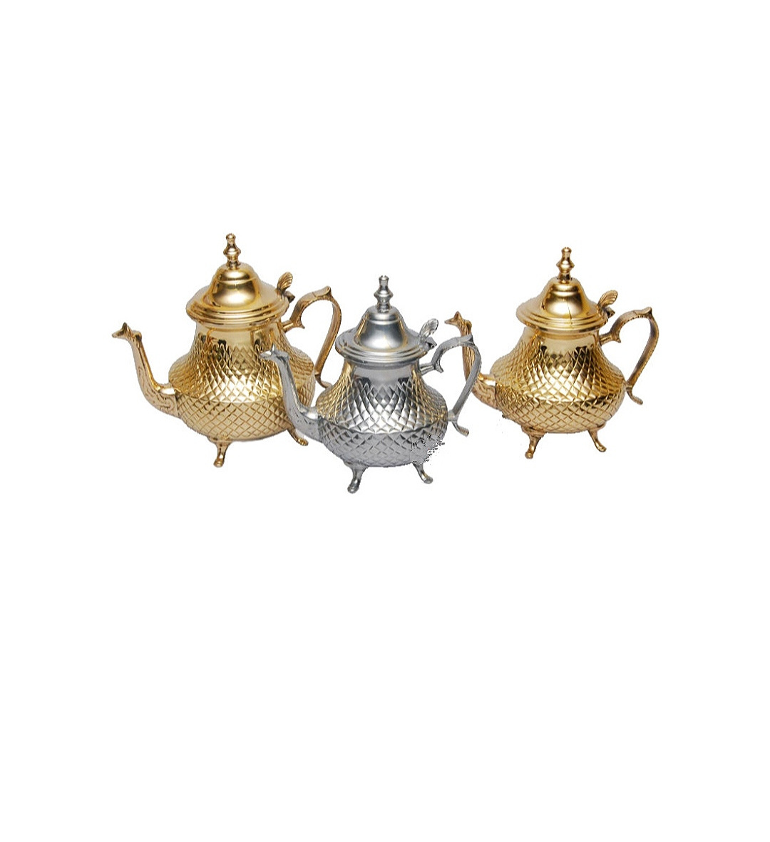 Designers Brass Tea Pot Set of Three pcs for Kitchenware Silver Color Gold Design Finished Modern Design Brass Tea Pot