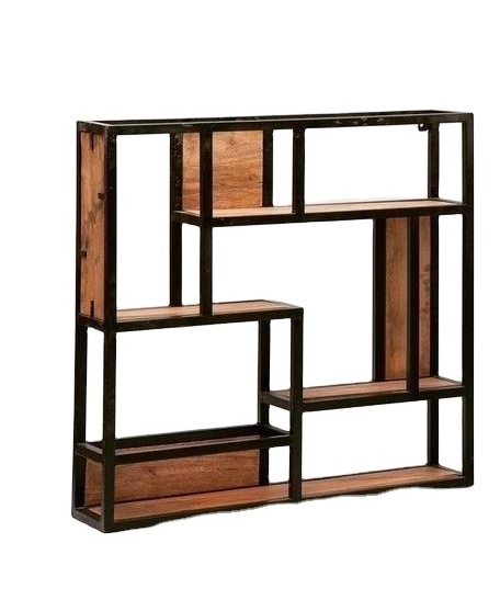 Stylish wooden wall shelf stands Home  Decorative installation shows the organization shelf for living room bedroom dinning room