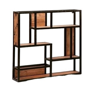 Stylish wooden wall shelf stands Home  Decorative installation shows the organization shelf for living room bedroom dinning room