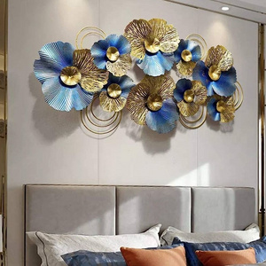 Trending Wall Art Decor For Home Restaurants bedroom Decoration metal blue and gold Color modern flower Designs home Accessories