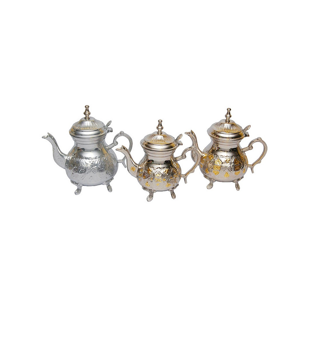 Designers Brass Tea Pot Set of Three pcs for Kitchenware Silver Color Gold Design Finished Modern Design Brass Tea Pot