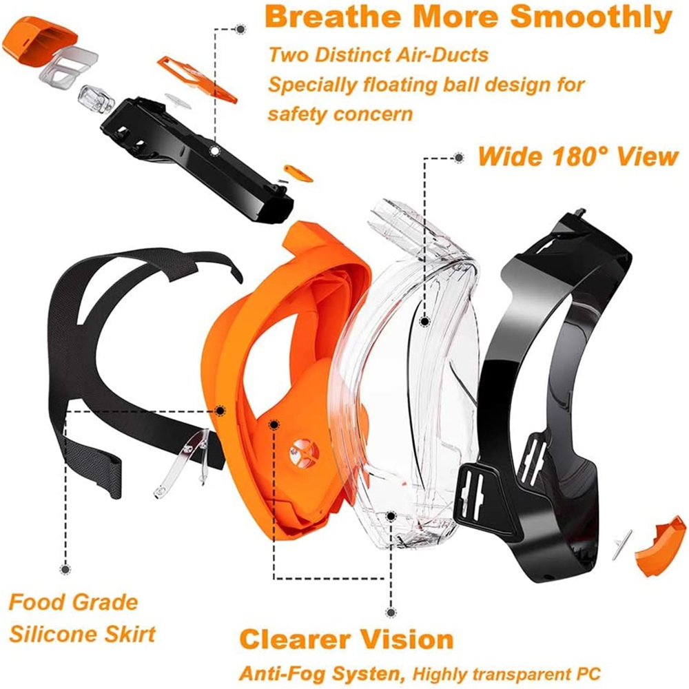 Custom 180 Silicone Anti-fog GOPRO Swimming Goggles Full Face Diving Mask For Adults Snorkeling Equipment