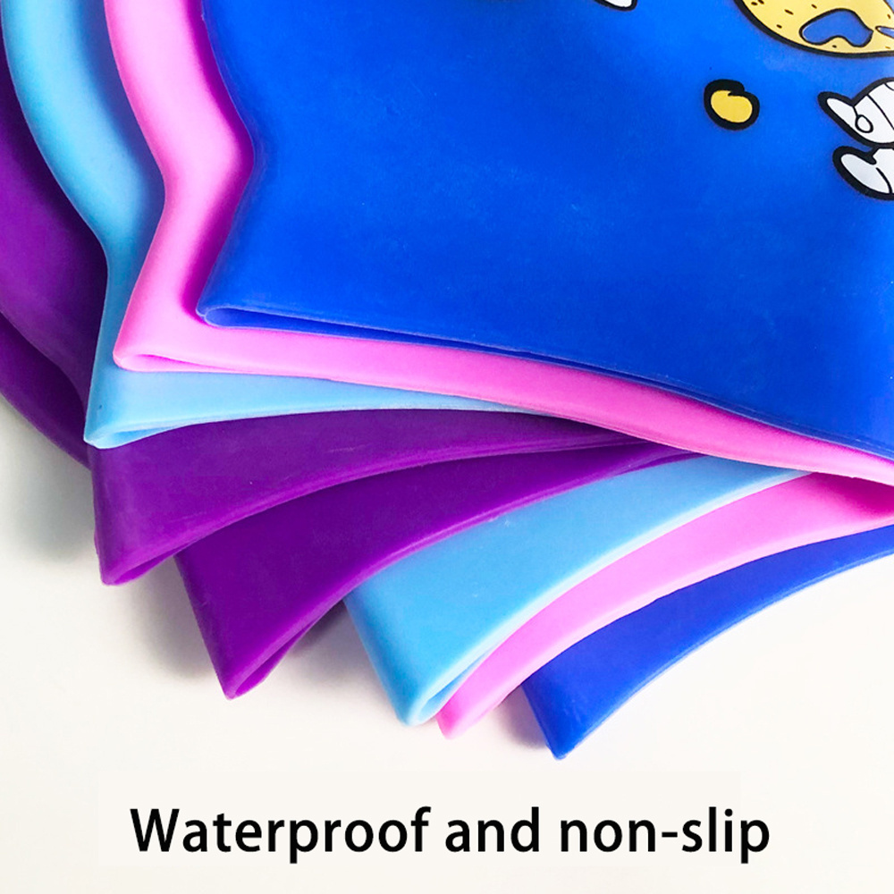 Custom Funny Cute Cartoon Waterproof  Kids Swim Cap Silicone Swimming Caps For Kids Girls Long Hair