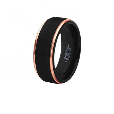 Top Seller Step Edge Mens Ring Tungsten Rose Gold Ring