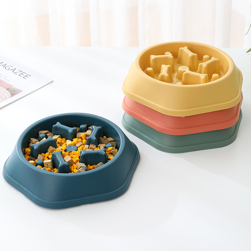 Plastic Puppy Cat Eating Dish Bowl Pet Dog Healthy Diet Anti-Gulping Slow Food Plate Feeding Dog Cat PP Slow Feeder Bowl