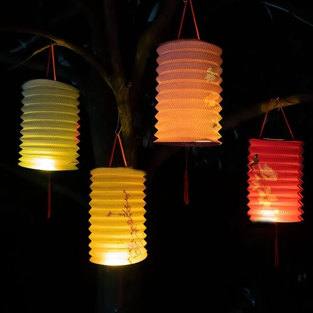 Paper Lanterns with Led Lights Hanging Japanese Paper Lamps for Middle Autumn Festival Party Chinese New Year Wedding