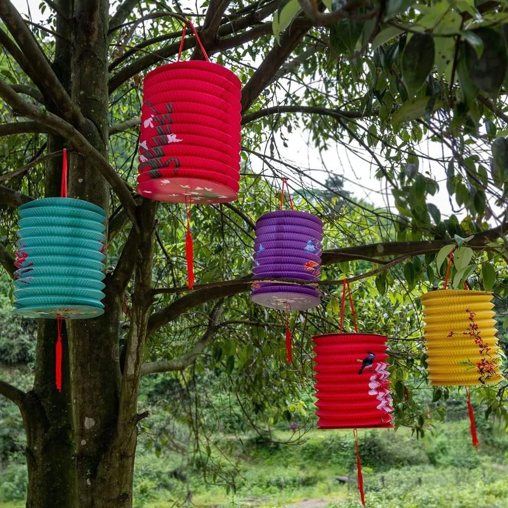 Paper Lanterns with Led Lights Hanging Japanese Paper Lamps for Middle Autumn Festival Party Chinese New Year Wedding