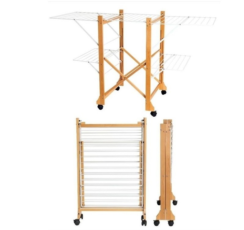 Balcony & home Decore folding  portable laundry cloth drying rack for towels dryer with hanger bar hangers for cloths