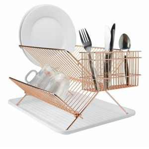 New Folding Design Copper Fineshed Metal wire Shelf Dish Kitchen Metal Storage Rack Wall mounted Kitchen Tool Rack