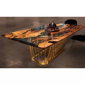 Home Furniture Walnut Wood High End Special Design Restaurant Kitchen Dinner Clear River Epoxy Resin Dining Table