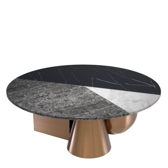 Premium High quality luxury home furniture marble coffee table gold line decoration table top with metal table leg