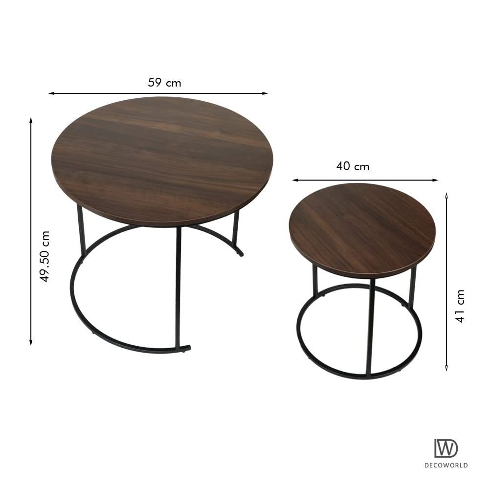 Share Round Nesting Coffee Table Set of 2 Stacking End Side Table with Metal Frame Sofa Tea