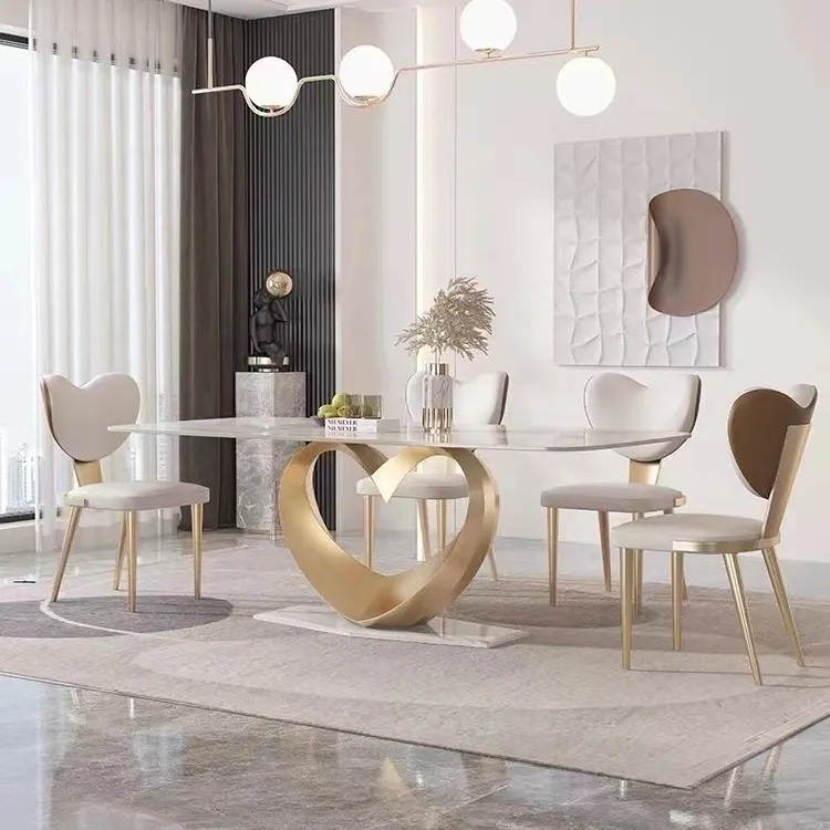 Luxury metal round aluminium  dining table italian marble dining table with chairs quality designer villa dining table set