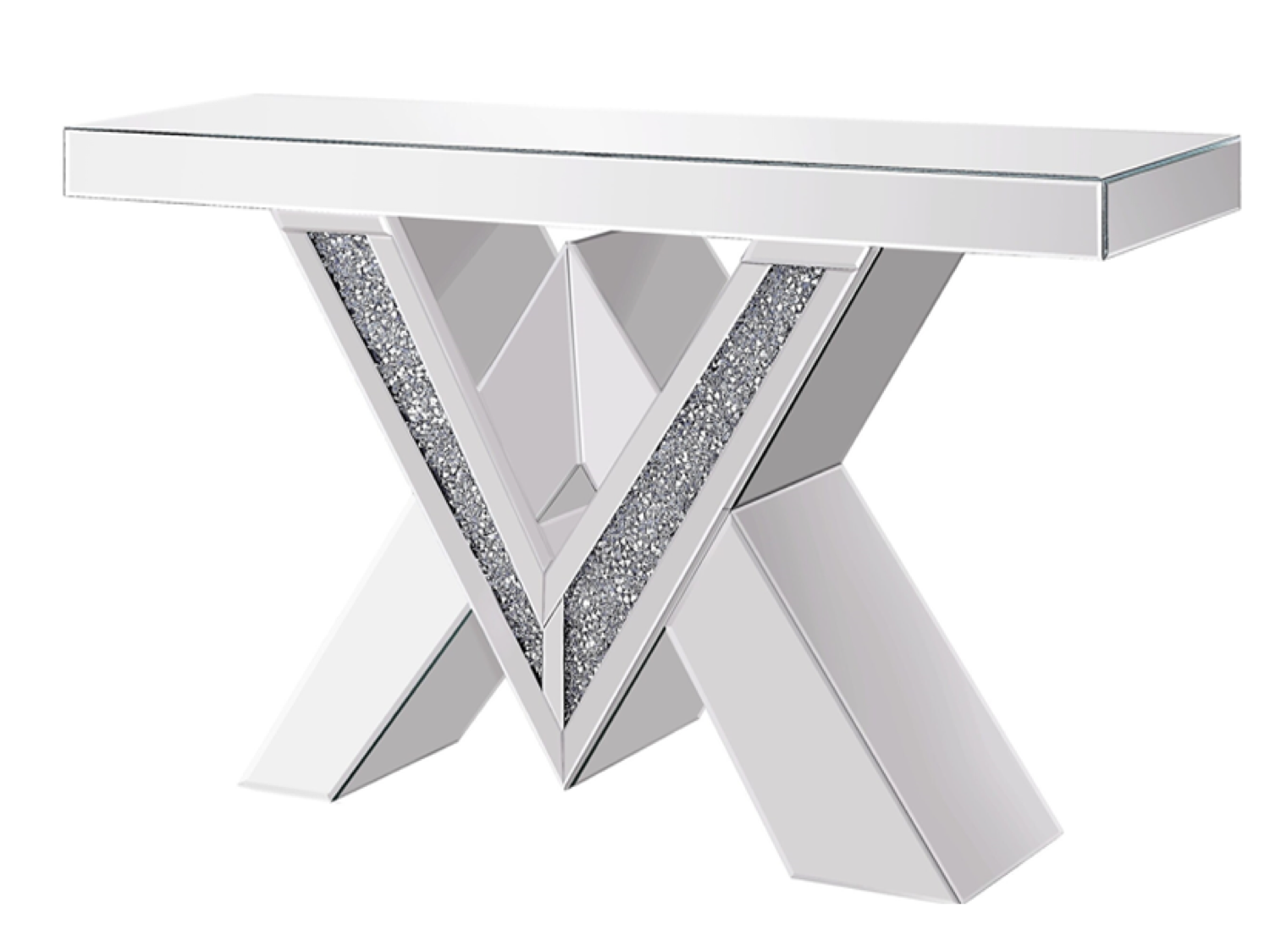 Latest Sparkaled Crushed Diamond Crystal Livingroom Furniture Silver MDF Mirrored Console Table with Mirror