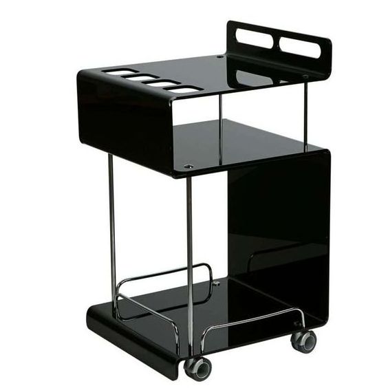 Black Enamel Finished Full Stainless steel Frame 3 tier slaves Bar wine serving trolley  Customize shape Morden Serving cart