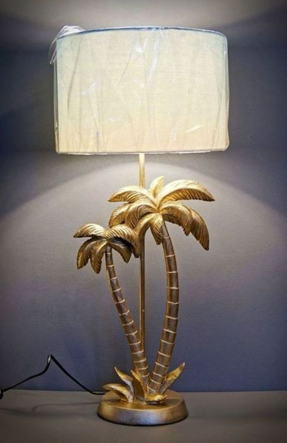 Creative Vintage Palm Tree Design Metal Golden tree Table Lamp With Black Shade Sample Available in INDIA Handmade Design