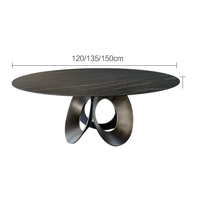 Luxury metal round aluminium  dining table italian marble dining table with chairs quality designer villa dining table set