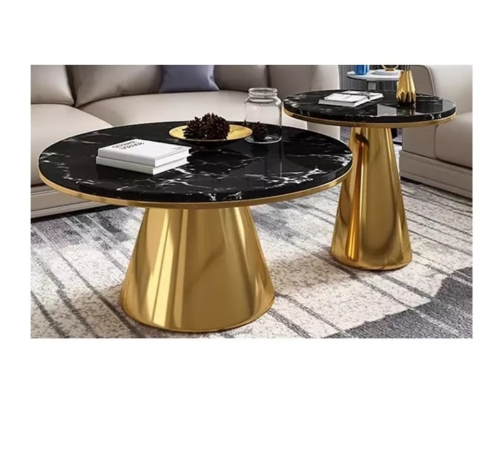 Luxury metal round aluminium  dining table italian marble dining table with chairs quality designer villa dining table set