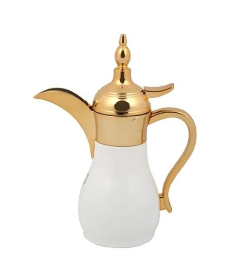 White Ceramic Coated Arabic Dallah Coffee Golden Finishing Luxury Coffee Pot For Home Hotel Restaurants At Wholesale Rate