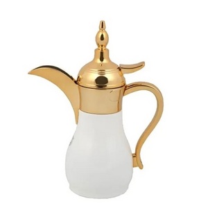 White Ceramic Coated Arabic Dallah Coffee Golden Finishing Luxury Coffee Pot For Home Hotel Restaurants At Wholesale Rate