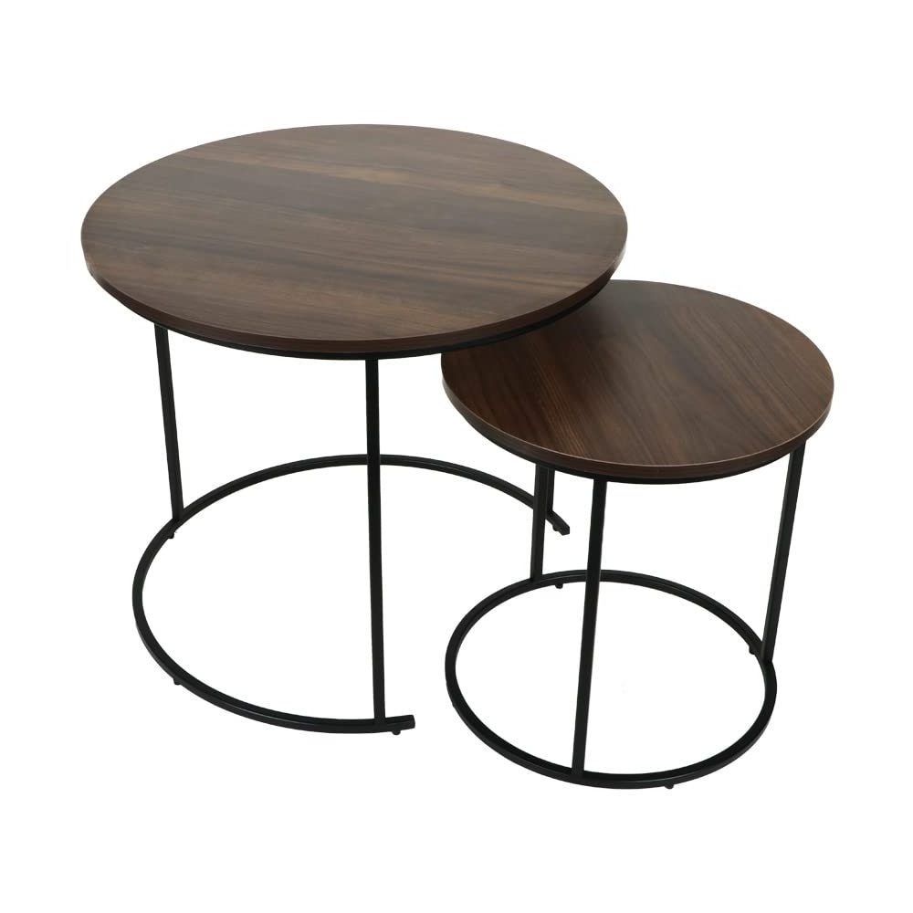 Share Round Nesting Coffee Table Set of 2 Stacking End Side Table with Metal Frame Sofa Tea