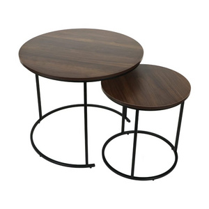 Share Round Nesting Coffee Table Set of 2 Stacking End Side Table with Metal Frame Sofa Tea