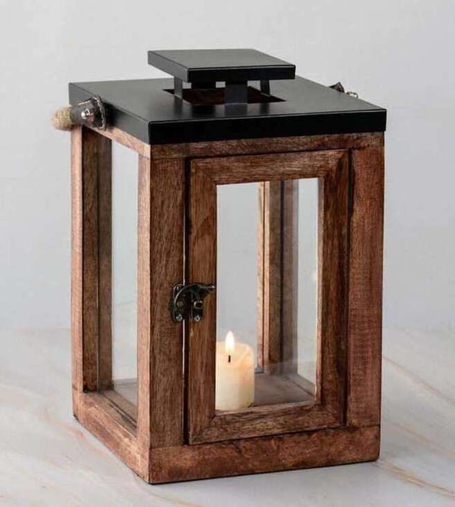 High Quality Natural Wood Eco Friendly Handcrafted Wooden Lantern With Rpe Handle For Home & Garden Decoration