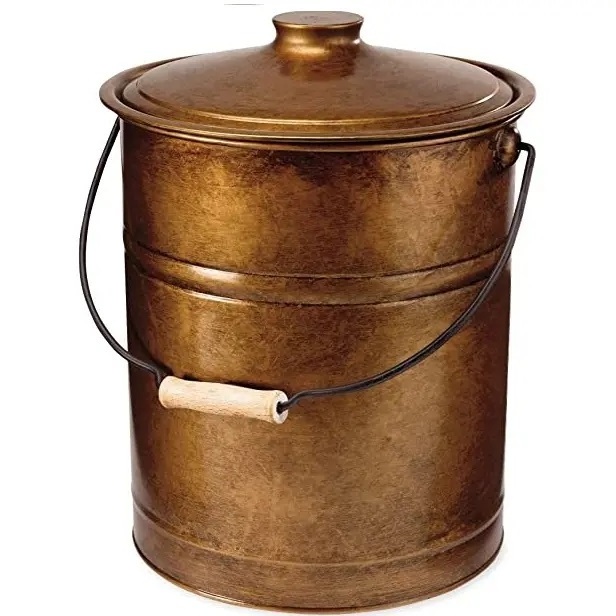 Large Size Ash Bucket With Lid Coal Bucket For Fireplace Tool Set Fire Pits Kindling Bucket Wooden Handle