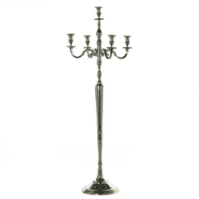 Amazing Candelabra Glossy Black Finishing T Light Candle Holder With hanging Crystal Design 5 Arms Candle Holder Stand For Sale