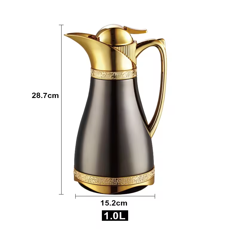 LUXURY HIGH QUALITY Custom Logo glass Keep Hot 24hrs gold plated coffee maker pot 1L Coffee pot