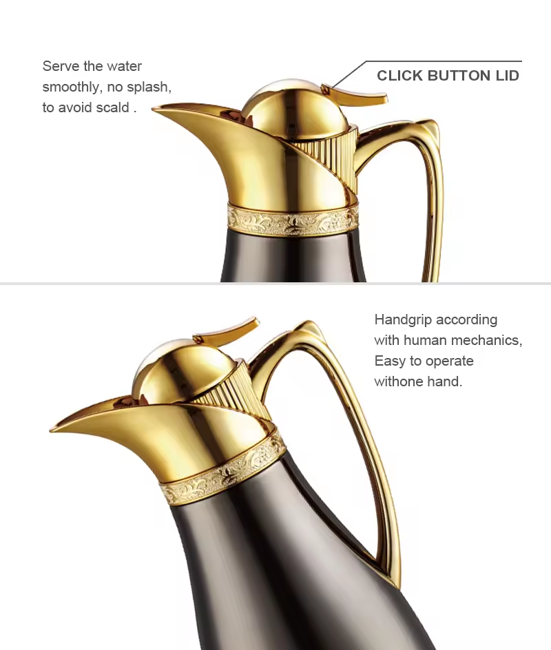 LUXURY HIGH QUALITY Custom Logo glass Keep Hot 24hrs gold plated coffee maker pot 1L Coffee pot