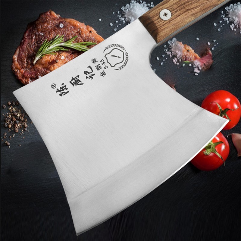 Full Tang Forged Stainless Steel Heavy Duty Cleaver Knife Beef Bone Axe Chopper With Wood Handle