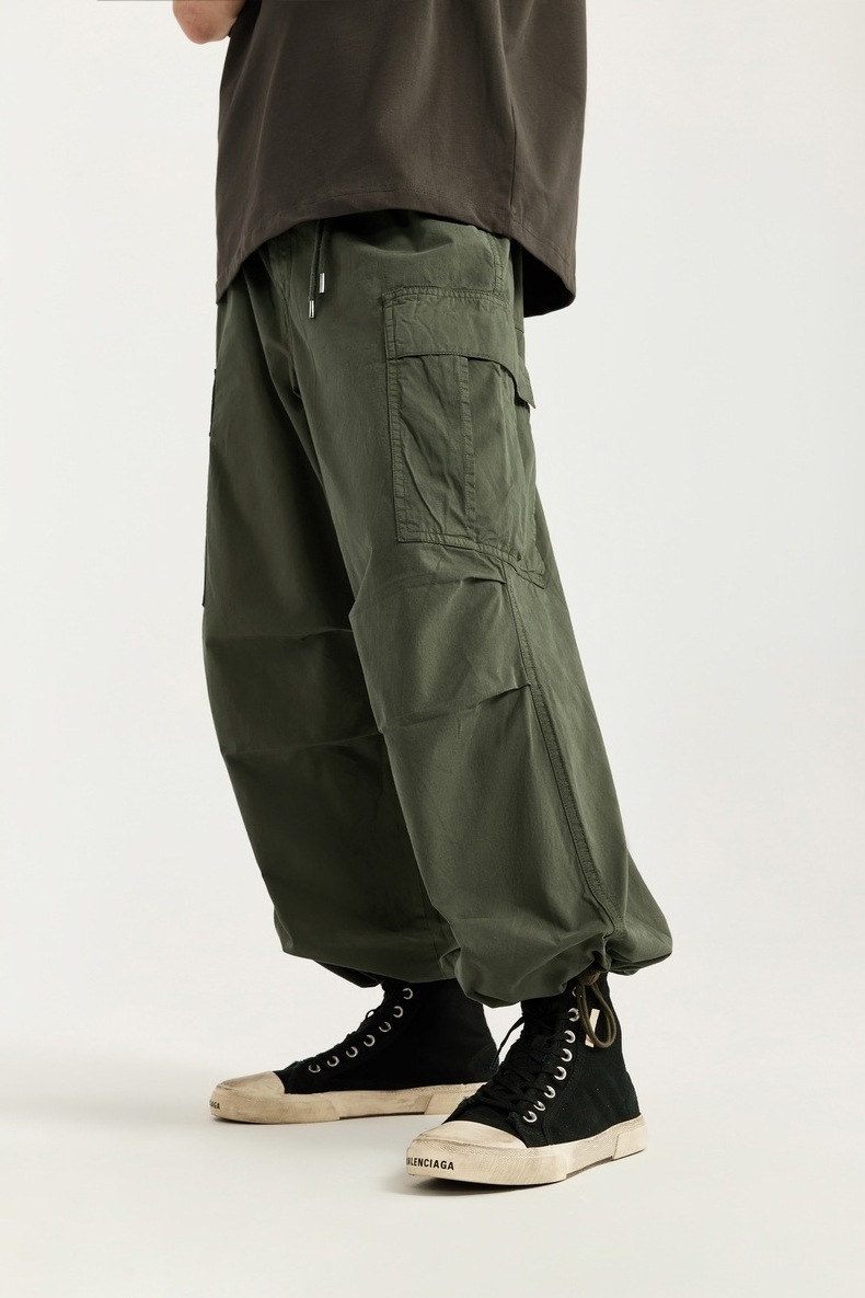 Parachute Pants Windbreak Fabric Baggy Shrink Pocket Cargo Elastic Men's Pants & Trousers