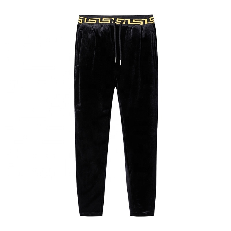 OEM Custom Sportswear Joggers Two Piece Set Velvet Jacquard Weave Embroider Logo Zipper Blank Velour Tracksuit Men