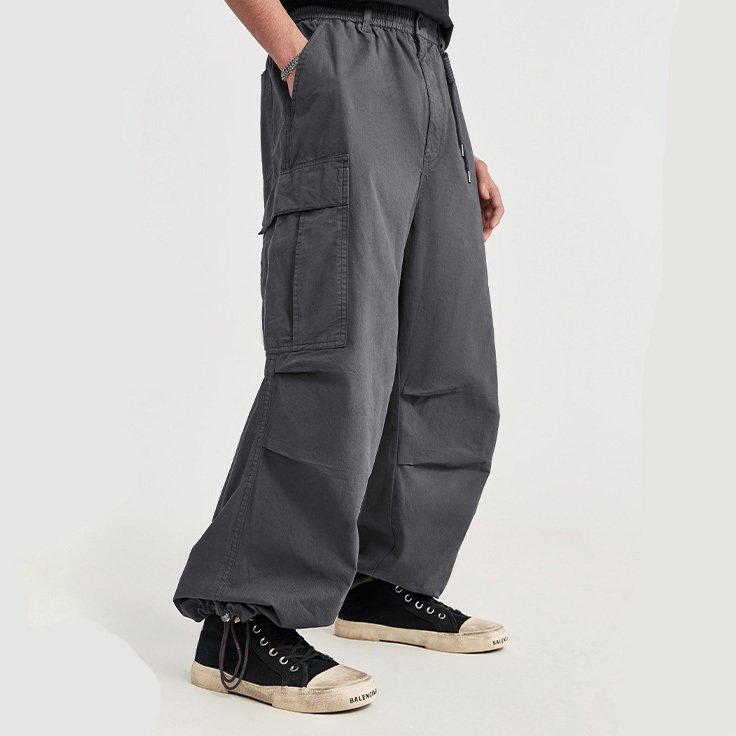 Parachute Pants Windbreak Fabric Baggy Shrink Pocket Cargo Elastic Men's Pants & Trousers