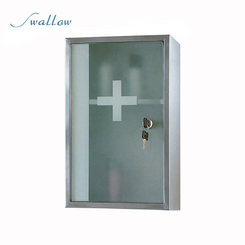 Wall Mounted Lock Stainless Steel Medicine Cabinet First Aid Cupboard Box