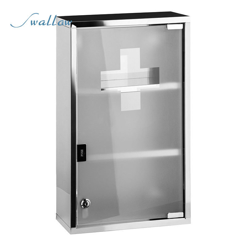 Wall Mounted Lock Stainless Steel Medicine Cabinet First Aid Cupboard Box