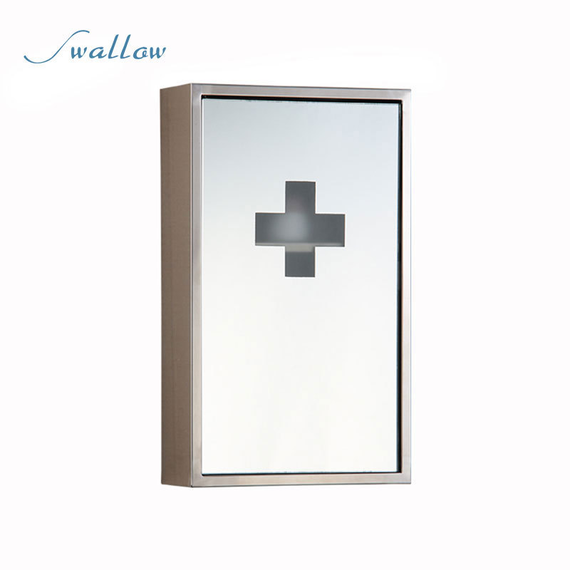 Wall Mounted Lock Stainless Steel Medicine Cabinet First Aid Cupboard Box