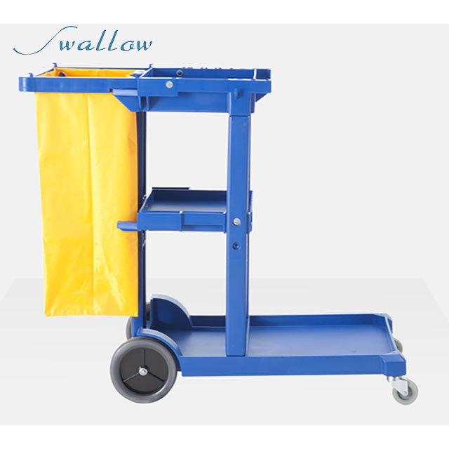 Janitorial Cleaning Cart with 3 Shelves ,Trolley with Cleaning Tool Storage Vinyl Bag and Wheels Easy Moving for  Housekeeping