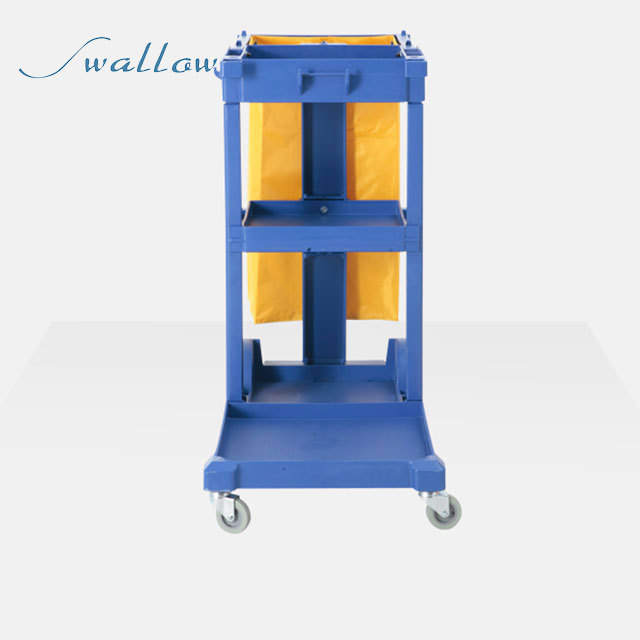 Janitorial Cleaning Cart with 3 Shelves ,Trolley with Cleaning Tool Storage Vinyl Bag and Wheels Easy Moving for  Housekeeping