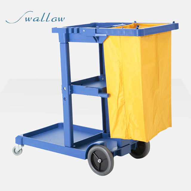 Janitorial Cleaning Cart with 3 Shelves ,Trolley with Cleaning Tool Storage Vinyl Bag and Wheels Easy Moving for  Housekeeping