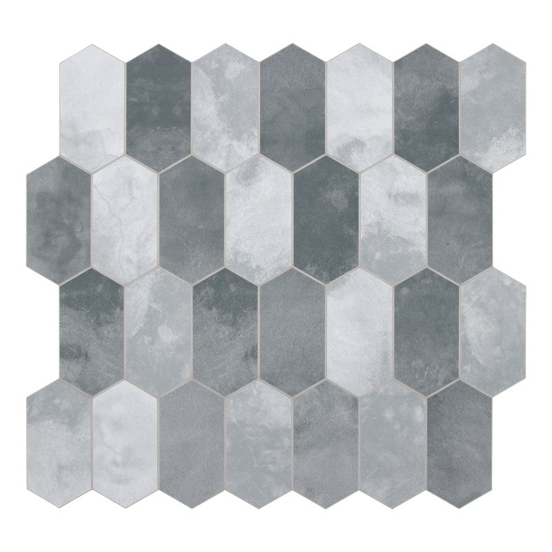 Sunwings Peel and Stick Long Hexagon Tile | Stock in US | Grey Cement Looks Picket Patterns Mosaic Tile For Kitchen Backsplash