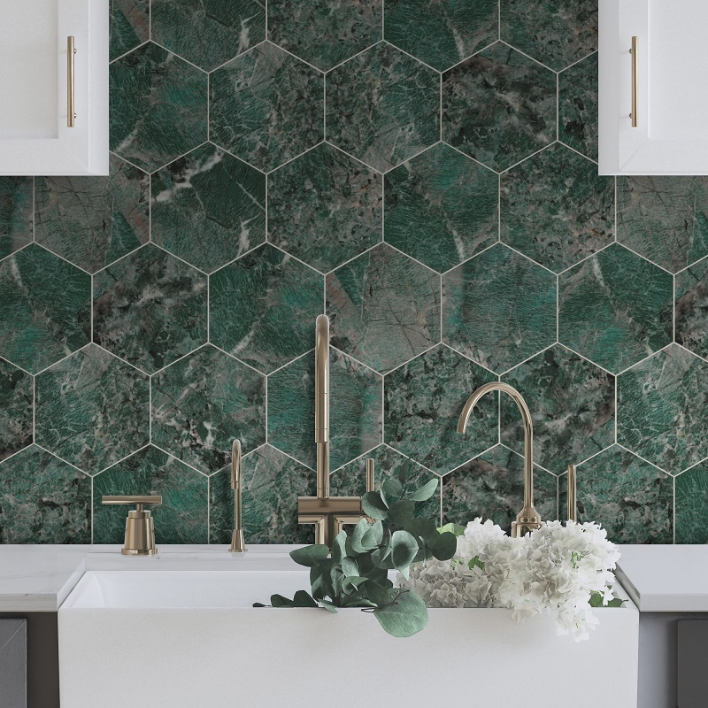 Sunwings Art Deco Hexagon Peel and Stick Tile  | Direct Factory Marble Mosaic Backsplash For Kitchen Bathroom