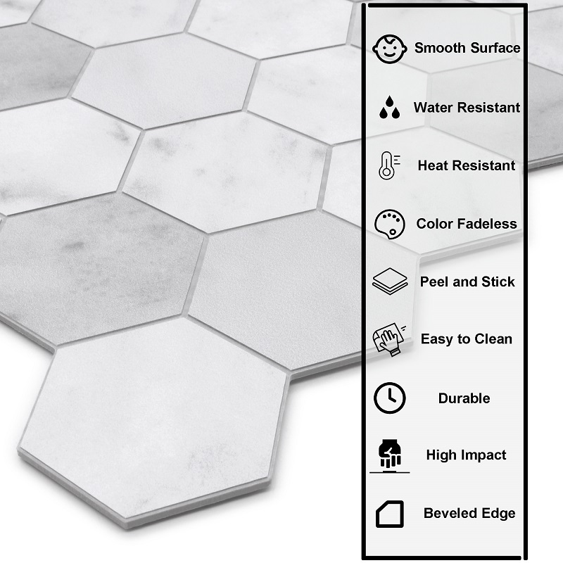 Sunwings Hexagon Peel and Stick Tile | Stock in US | Marble Looks Stone Composite Mosaic Backsplash For Kitchen Wall Tile