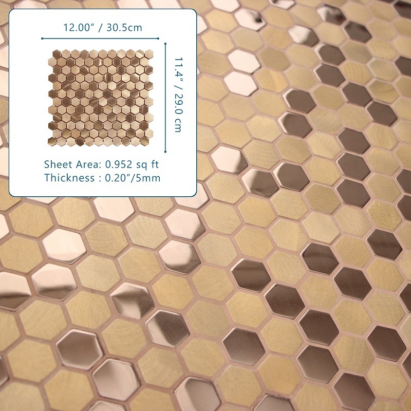 Sunwings Stainless Steel & Aluminium Mosaic Tile | Stock in US | Copper Hexagon Mosaics Wall And Floor Tile