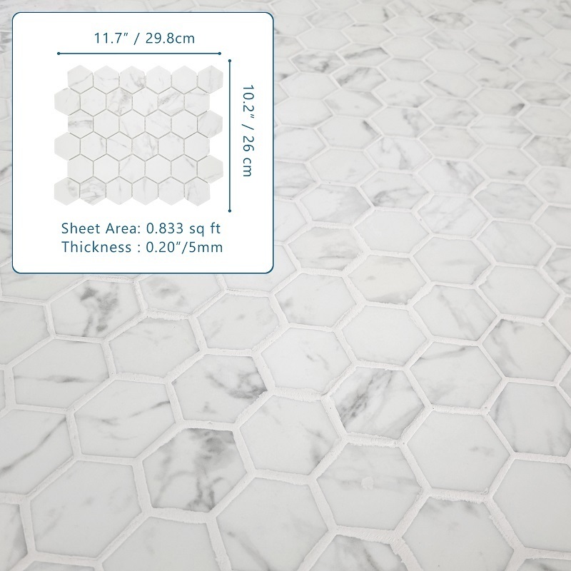 Sunwings Hexagon Recycled Glass Mosaic Tile | Stock in US | White Calacatta Hexagon Mosaics Wall And Floor Tile